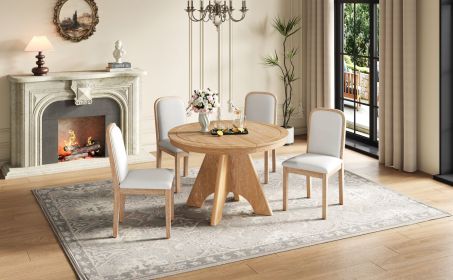 TREXM Vintage Extendable Dining Table Set for 4-6 with 4 Upholstered Chairs TREXM Vintage Extendable Dining Table Set for 4-6 with 4 Upholstered Chairs